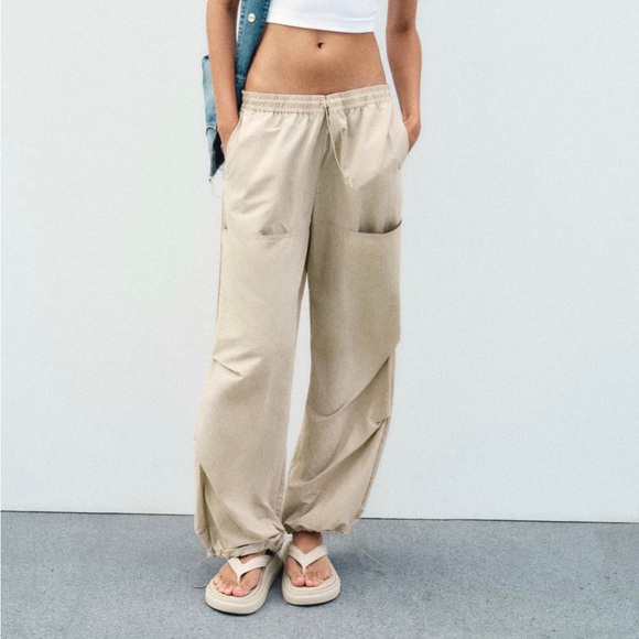 NWT // Zara - Mid Rise Nylon Pants - Picture 1 of 9